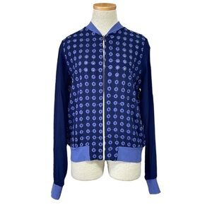 Anthropologie Amadi Jacket Bomber Jacket Crepe Embroidery Blue Size Medium
